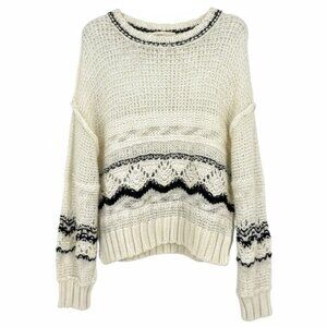 Saltwater Luxe Open Knit Sweater Cream Black Size XL